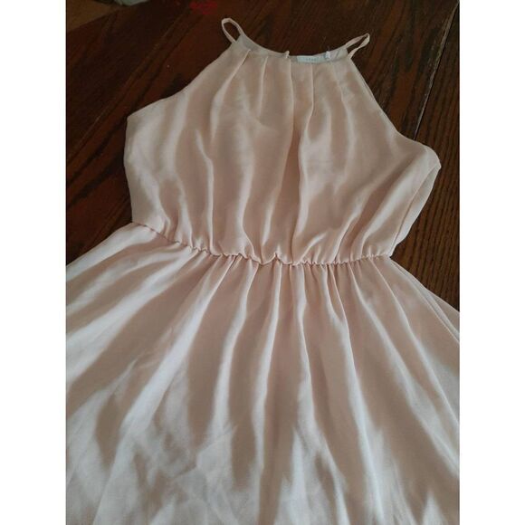 Medium Lush Peach Pink Sleeveless Flare Lined Rear Button Mini Dress - Picture 2 of 5